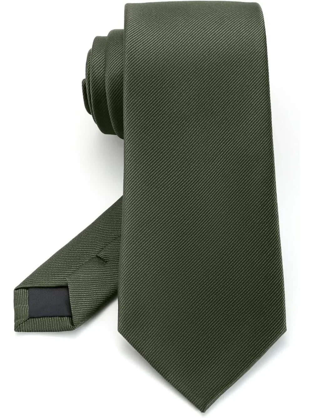 Men's Olive Green Twill Diagonal Textured Silk Formal Necktie For Business Dress